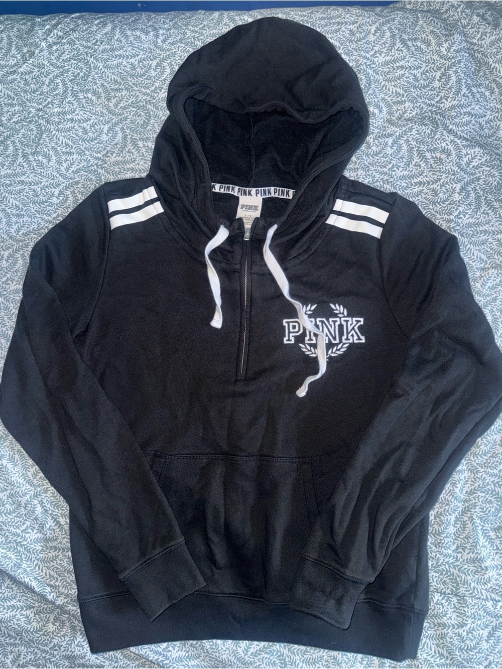PINK Black Half-Zip Hoodie with White logo